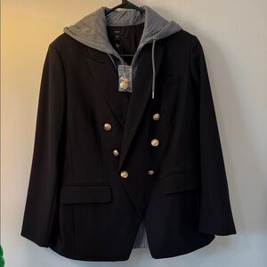 Express Black Double-Breasted Jacket with Gray Hood